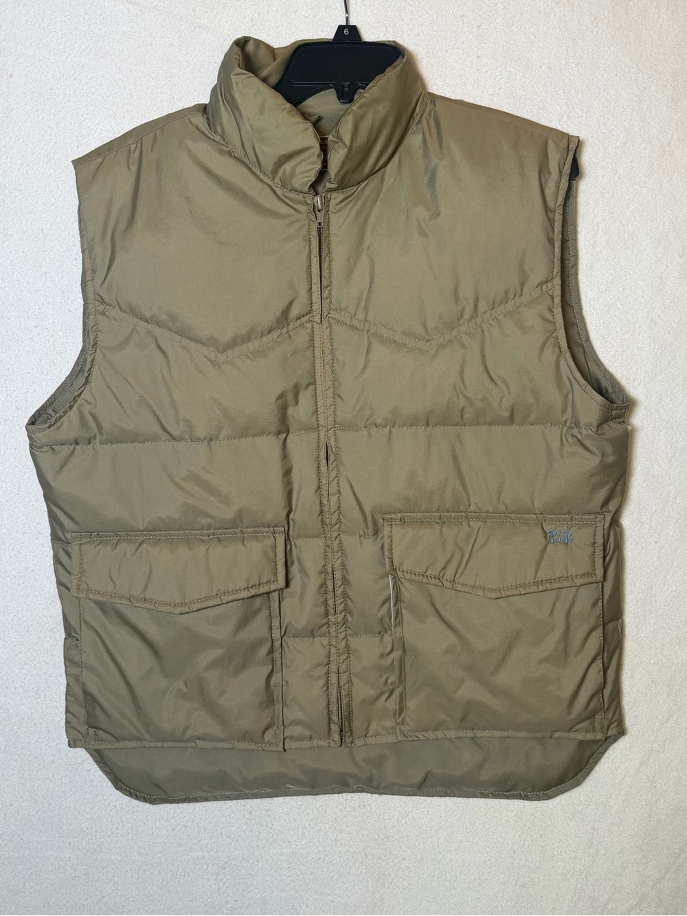 Vintage 70s Ski Daddle Pack-In Down Puffer Vest Tan Olive Western Yoke Large